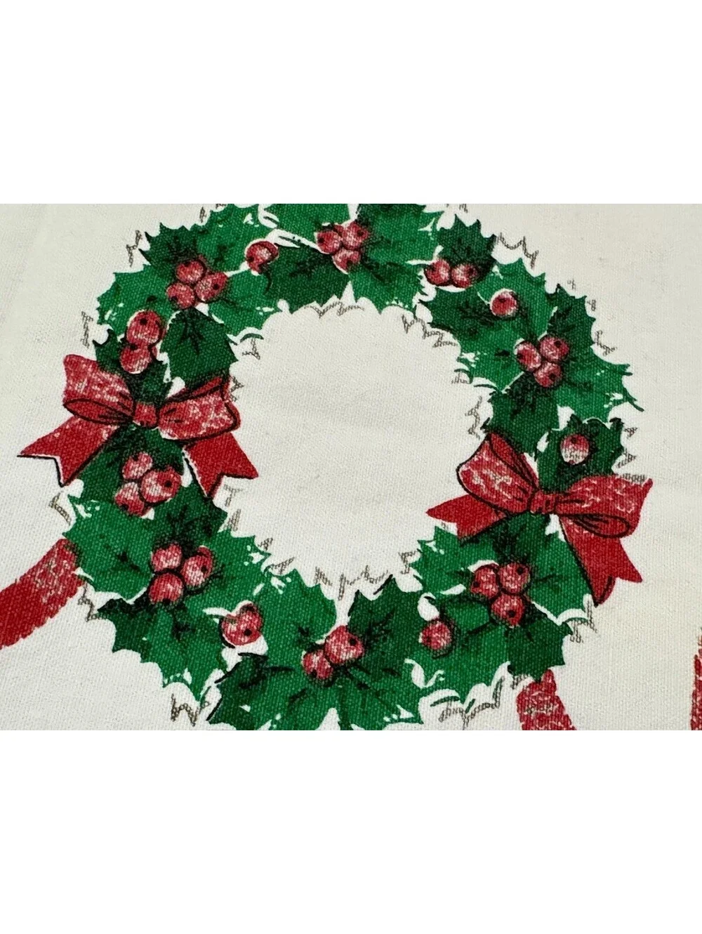Vintage Christmas Table Runner Wreath Candle Holly Bows Linen? Cotton? 16
